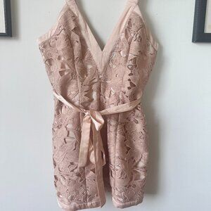 Michael Costello x Revolve Tari Embroidered Lace Jumpsuit in Blush Pink NWT XS